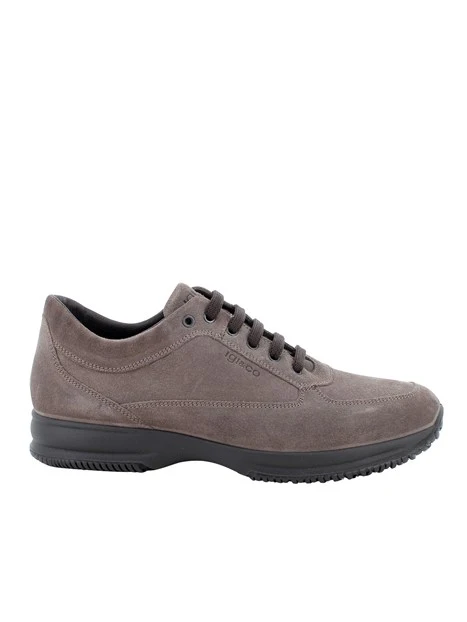 SNEAKERS BASSE IN PELLE SCAMOSCIATA CON LACCI UOMO TORTORA