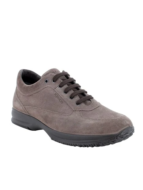 SNEAKERS BASSE IN PELLE SCAMOSCIATA CON LACCI UOMO TORTORA