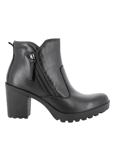 STIVALETTI TACCO ALTO IN PELLE E CON ZIP DONNA NERO