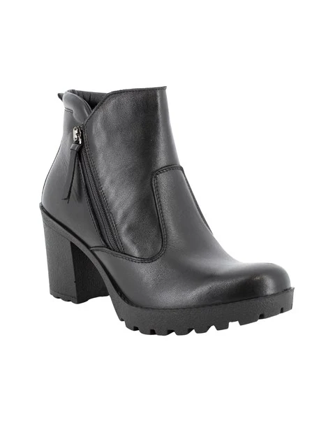 STIVALETTI TACCO ALTO IN PELLE E CON ZIP DONNA NERO