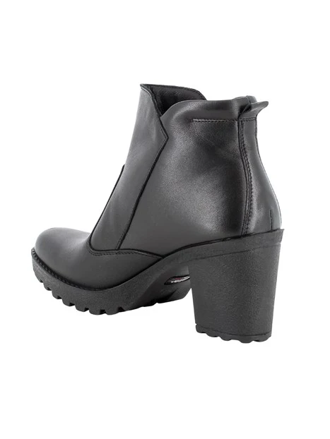 STIVALETTI TACCO ALTO IN PELLE E CON ZIP DONNA NERO