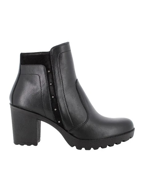 STIVALETTI TACCO ALTO IN PELLE CON BORCHIE DONNA NERO