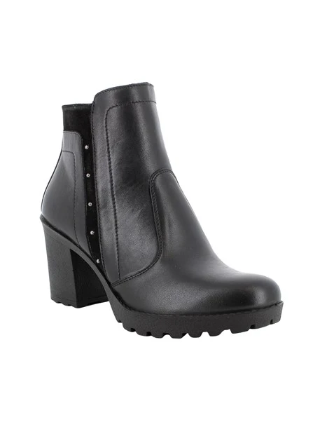 STIVALETTI TACCO ALTO IN PELLE CON BORCHIE DONNA NERO