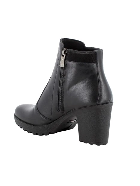 STIVALETTI TACCO ALTO IN PELLE CON BORCHIE DONNA NERO