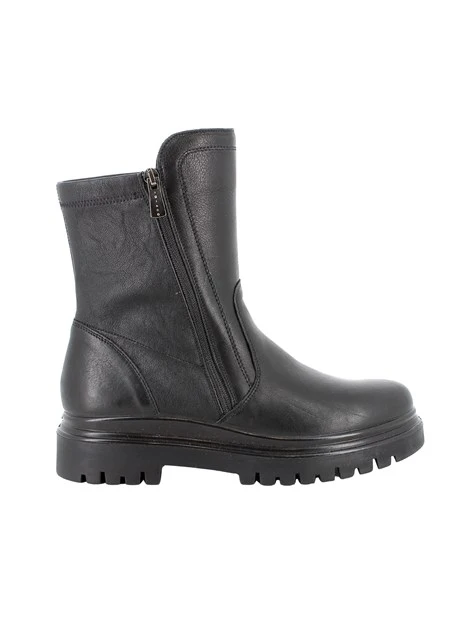 STIVALETTI TACCO BASSO IN PELLE CON ZIP DONNA NERO