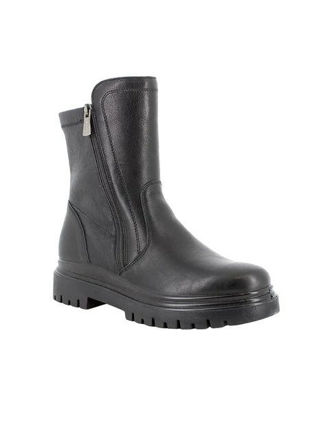 STIVALETTI TACCO BASSO IN PELLE CON ZIP DONNA NERO