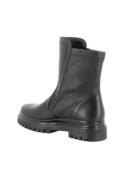STIVALETTI TACCO BASSO IN PELLE CON ZIP DONNA NERO
