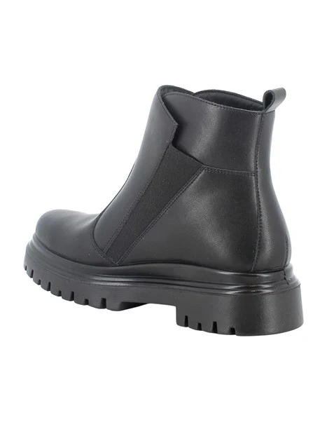 STIVALETTI TACCO BASSO IN PELLE E ZIP DONNA NERO