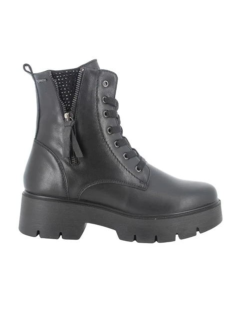 ANFIBI IN PELLE CON LACCI E ZIP DONNA NERO