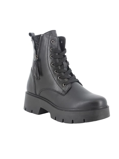 ANFIBI IN PELLE CON LACCI E ZIP DONNA NERO