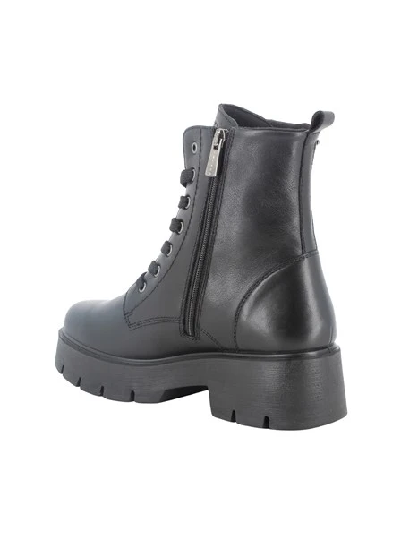 ANFIBI IN PELLE CON LACCI E ZIP DONNA NERO