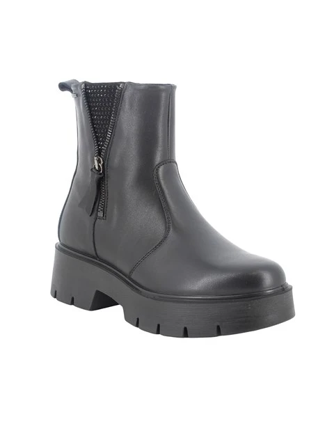 STIVALETTI TACCO ALTO IN PELLE ECON ZIP LATERALE DONNA NERO
