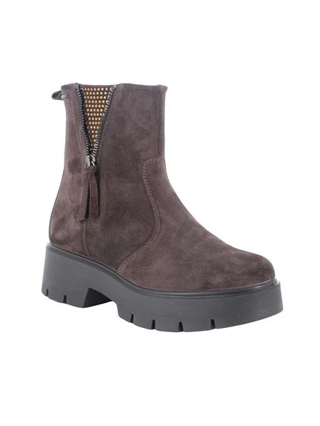 STIVALETTI TACCO ALTO IN CAMOSCIO CON ZIP DONNA MARRONE
