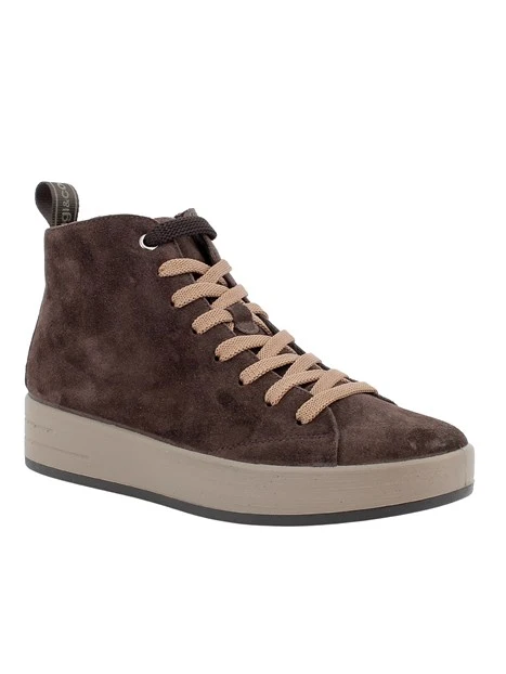 SNEAKERS ALTE IN CAMOSCIO CON LACCI DONNA MARRONE