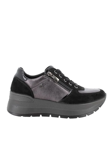 SNEAKERS BASSE IN CAMOSCIO E PELLE CON ZIP DONNA NERO
