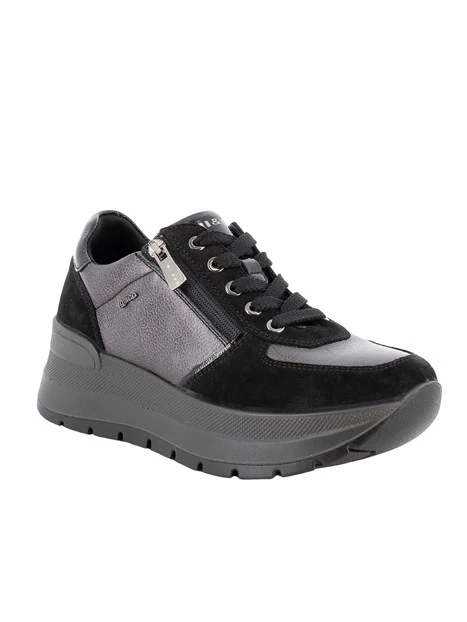 SNEAKERS BASSE IN CAMOSCIO E PELLE CON ZIP DONNA NERO