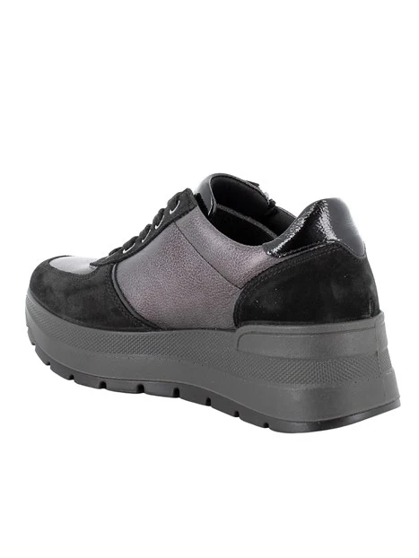 SNEAKERS BASSE IN CAMOSCIO E PELLE CON ZIP DONNA NERO