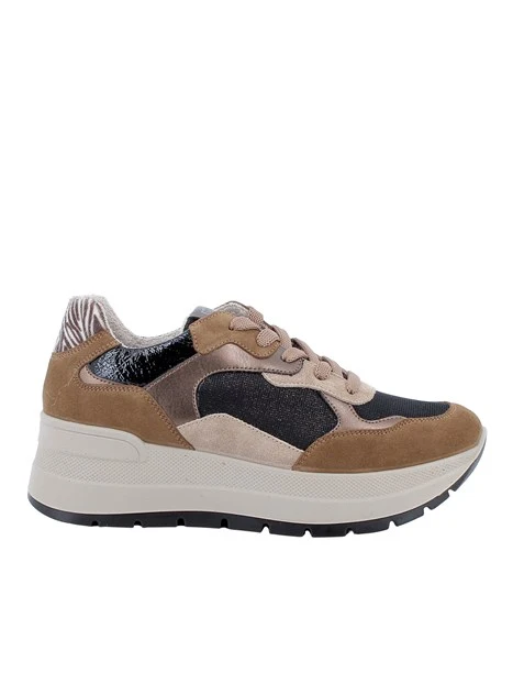 SNEAKERS BASSE IN CAMOSCIO E TESSUTO DONNA MARRONE