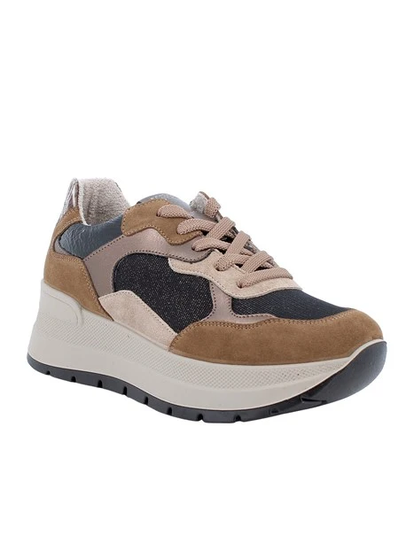 SNEAKERS BASSE IN CAMOSCIO E TESSUTO DONNA MARRONE