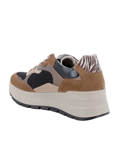 SNEAKERS BASSE IN CAMOSCIO E TESSUTO DONNA MARRONE