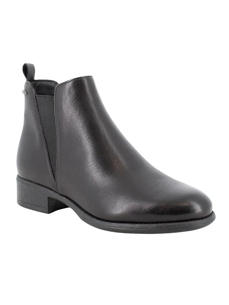 STIVALETTI TACCO BASSO IN PELLE CON ELASTICI DONNA NERO