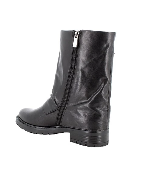 STIVALETTI TACCO BASSO IN PELLE CON FIBBIE DONNA NERO