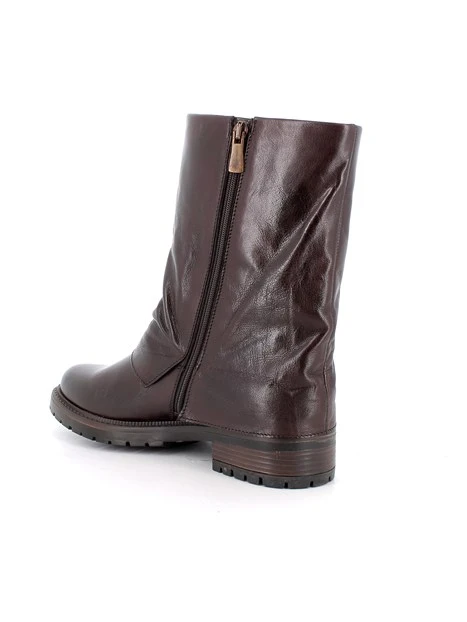 STIVALETTI TACCO BASSO IN PELLE CON FIBBIE DONNA MARRONE