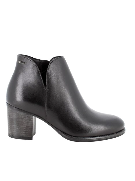 STIVALETTI TACCO ALTO IN PELLE CON SCOLLO A V DONNA NERO
