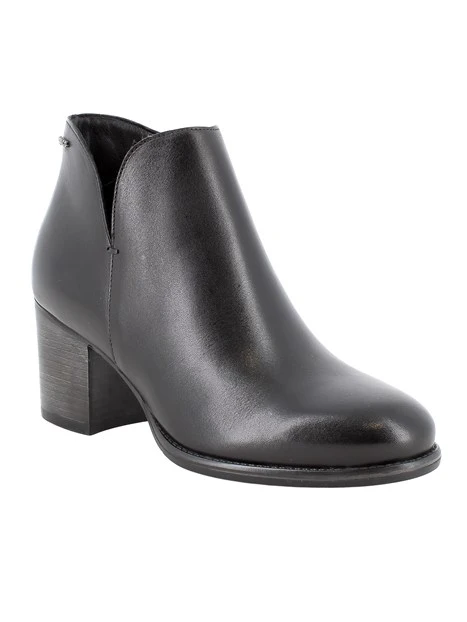 STIVALETTI TACCO ALTO IN PELLE CON SCOLLO A V DONNA NERO