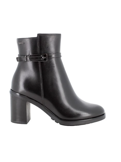 STIVALETTI TACCO ALTO IN PELLE E CON CINTURINO DONNA NERO
