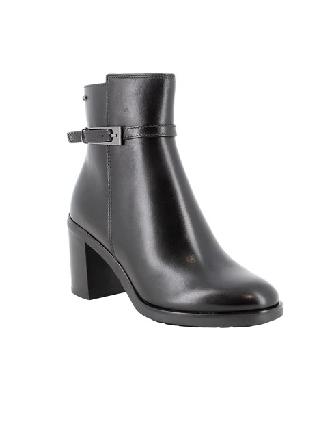 STIVALETTI TACCO ALTO IN PELLE E CON CINTURINO DONNA NERO
