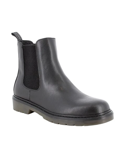 STIVALETTI TACCO BASSO IN PELLE E CON ELASTICI DONNA NERO