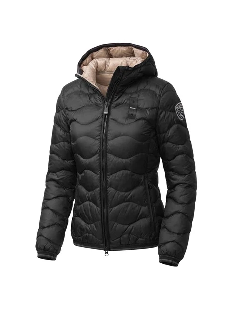 PIUMINO CON CAPPUCCIO E LOGO STRASS DONNA NERO