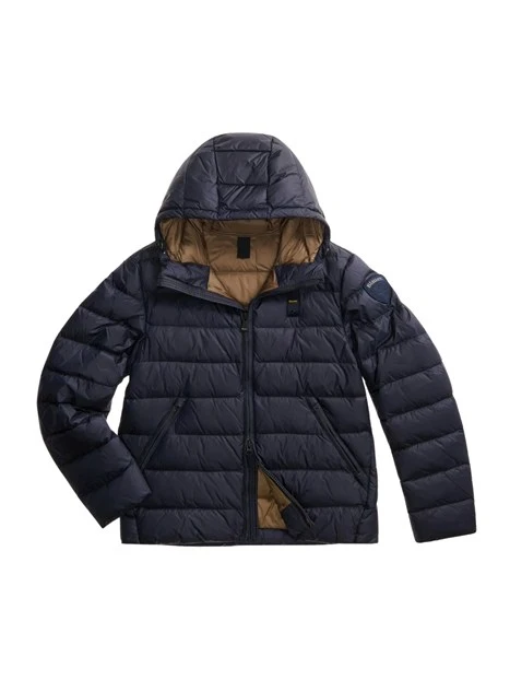 PIUMINO IN NYLON LUCIDO CON CAPPUCCIO UOMO BLU