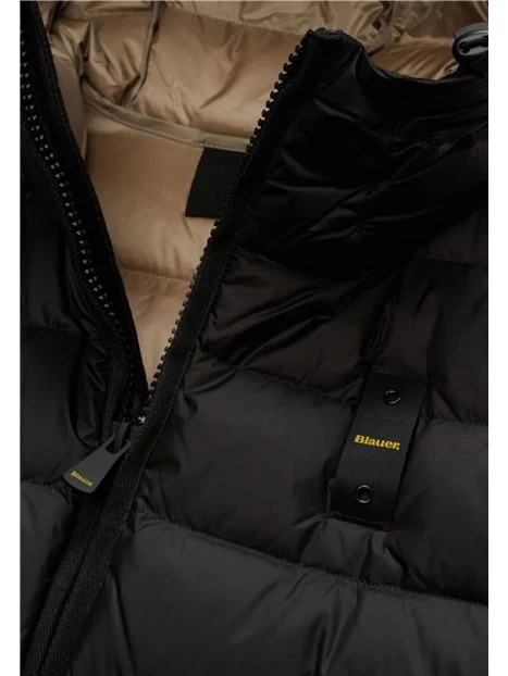 PIUMINO IN NYLON LUCIDO CON CAPPUCCIO UOMO NERO