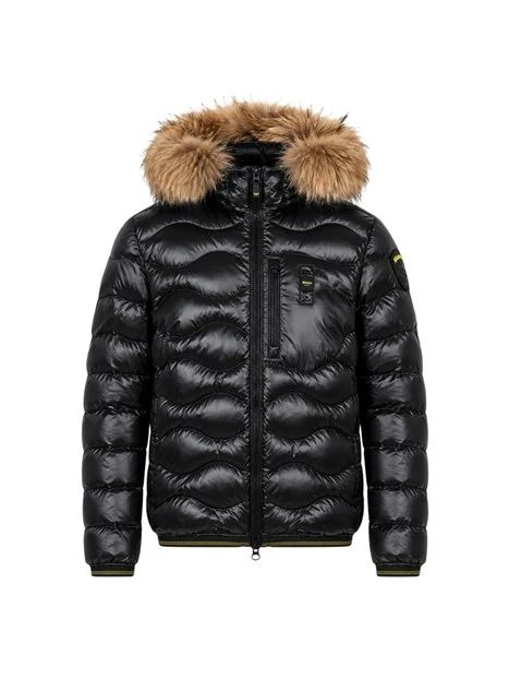PIUMINO CON CAPPUCCIO IN PELLICCIA UOMO NERO