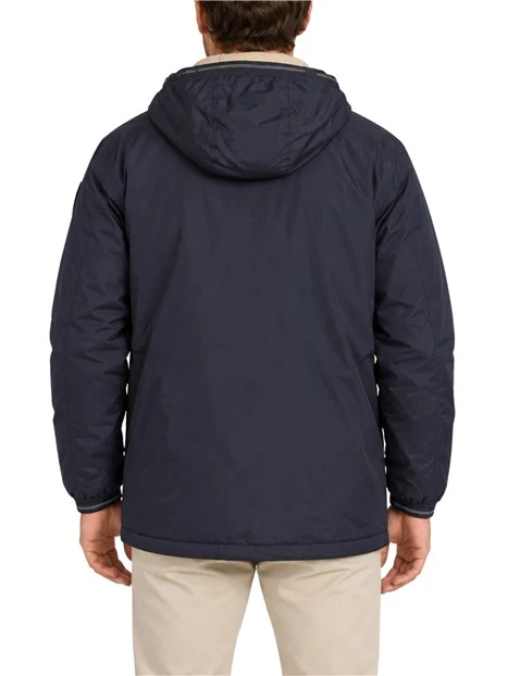 GIACCA IMPERMEABILE LUNGA CON INTERNO IN ECO PELLICCIA UOMO BLU