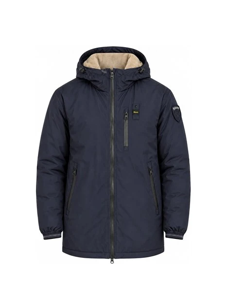 GIACCA IMPERMEABILE LUNGA CON INTERNO IN ECO PELLICCIA UOMO BLU