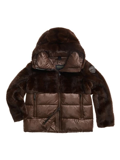 PIUMINO IMBOTTITO CON ECO PELLICCIA DONNA MARRONE
