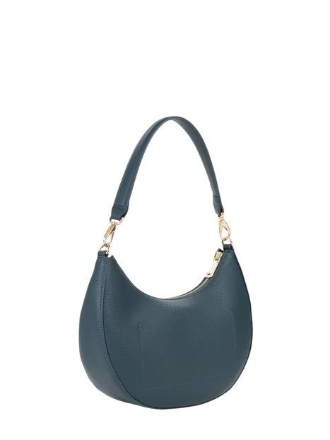 BORSA A SPALLA A MEZZALUNA CON LOGO GRAFFETTATO DONNA BLU PETROLIO