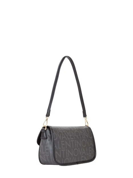 BORSA A SPALLA CON PATTA LOGO ALL-OVER DONNA NERO