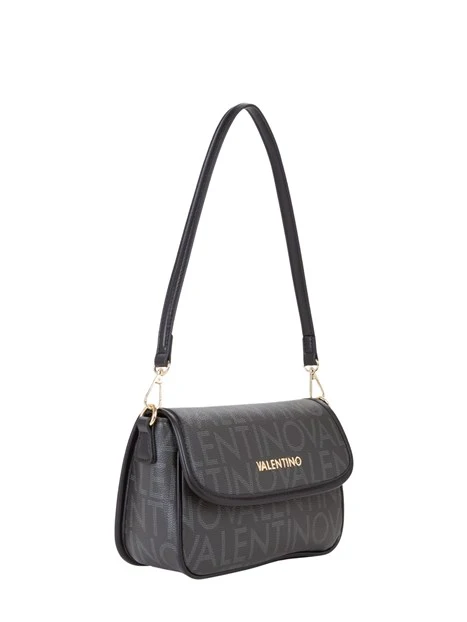 BORSA A SPALLA CON PATTA LOGO ALL-OVER DONNA NERO