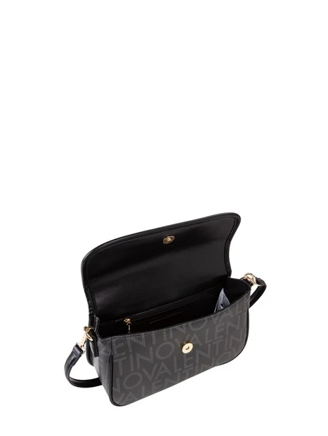BORSA A SPALLA CON PATTA LOGO ALL-OVER DONNA NERO