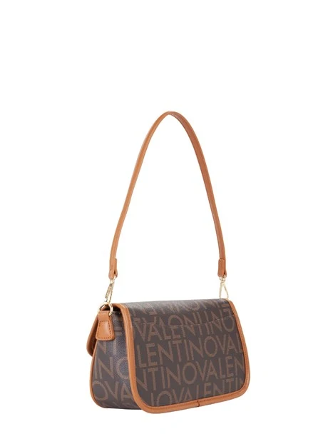 BORSA A SPALLA CON PATTA LOGO ALL-OVER DONNA MARRONE