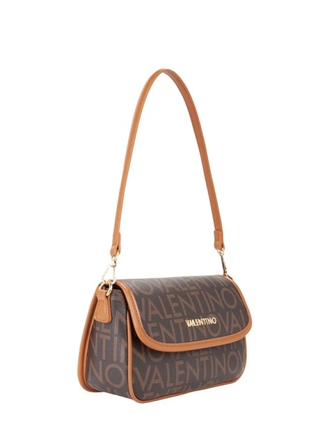 BORSA A SPALLA CON PATTA LOGO ALL-OVER DONNA MARRONE