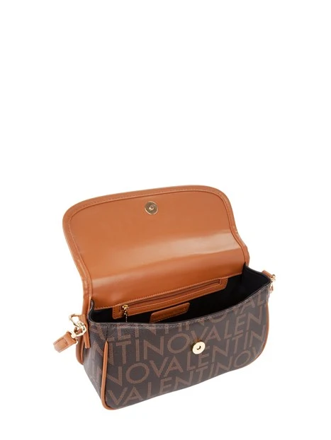 BORSA A SPALLA CON PATTA LOGO ALL-OVER DONNA MARRONE