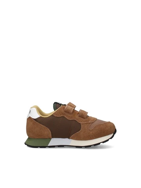 SNEAKERS BASSE CON DOPPIO STRAP E INSERTI A CONTRASTO BAMBINO MARRONE