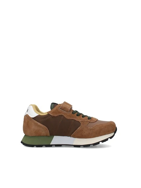 SNEAKERS BASSE CON STRAP BAMBINO MARRONE