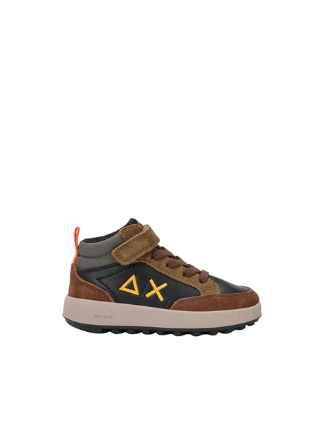 SNEAKERS ALTE CON LACCI E STRAP BAMBINO NERO