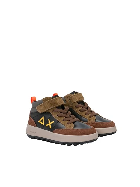 SNEAKERS ALTE CON LACCI E STRAP BAMBINO NERO